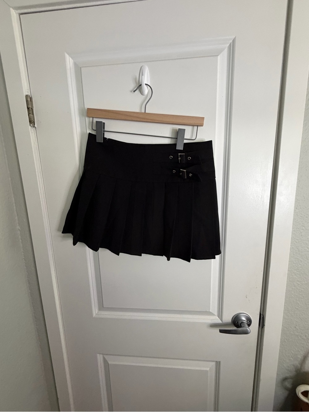 Elodie Black Pleated Mini Skirt with Buckle Straps